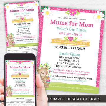 cute mums for mom flower sales fundraiser flyers bundle with sales log and digital plus printed pre order forms